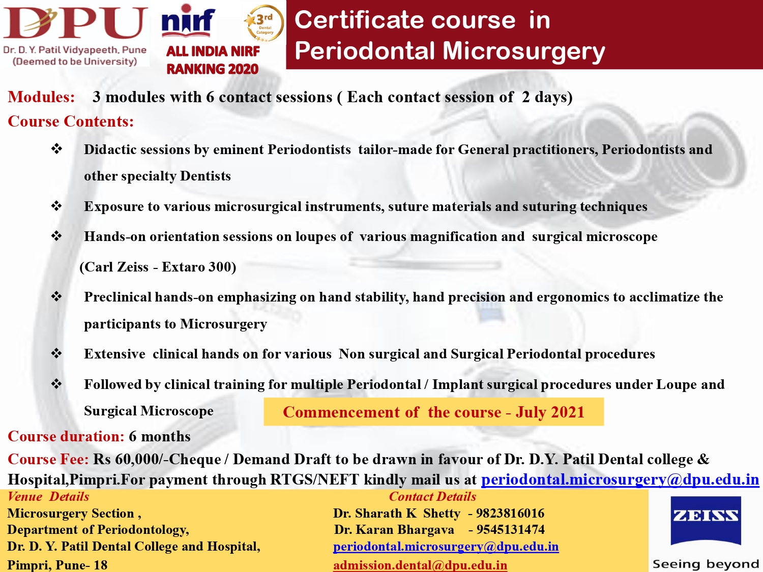 Certificate Course In Periodontics Microsurgery