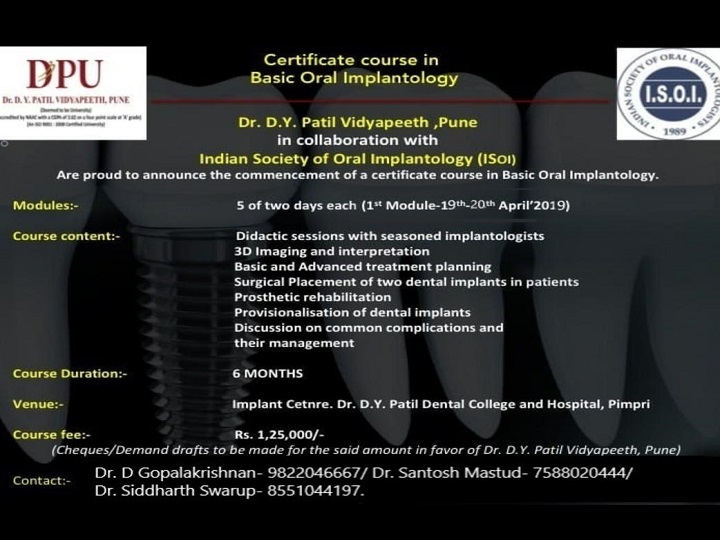 Certificate Course In Basic Oral Implantology Dpu